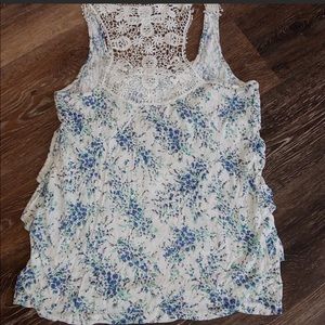 LC Lauren Conrad Floral Ruffle Crochet Tank